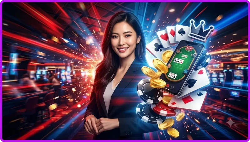 Poker 79king - Bàn poker chuyên nghiệp với bài tẩy và chip vàng